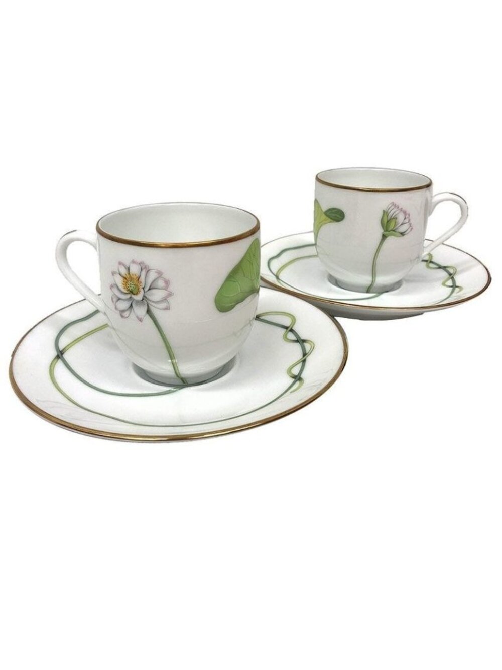 Hermes Nil Garden Of The Nile Demitasse Cups And Saucers C S Pair Set 2